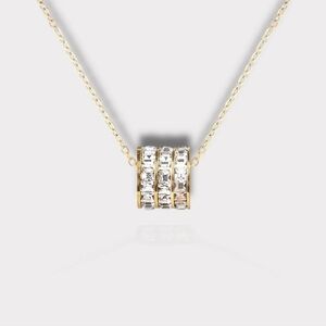 18k Gold Plated Stainless Steel Simulated Diamond Barrel Pendant Chain Necklace